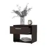 Stained Walnut Nightstand with Drawer and Shelf - Minimalist Bedroom Storage – top view