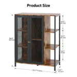 Mid-century modern storage cabinet with doors and mesh panels in a living room