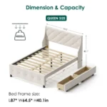 Goldoma queen bed frame with storage headboard in carbon gray with four drawers