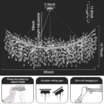 Modern Crystal Silver Chandelier, 47" Large Rectangular Tree Branch Chandeliers for Dining Room Over Table,Living