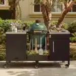 Modern Waterproof Portable Metal Outdoor Grill Cart Fold-out Prep Table Adjustable Shelves Spice Rack Outdoor Kitchen Island