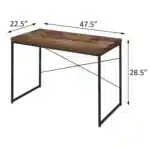 FCJ Solid Wood Writing Desk Weathered Oak and Black with Metal Sled Base Foldable Computer Table for Home Office – side view