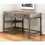 HMS 47" Solid Wood Traditional Antique Writing Desk with Three Drawers in Natural and Gray for Office Building or Bedroom