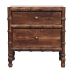 Solid wood bamboo nightstand with two drawers in roasted almond brown finish - classic storage piece for bedroom or living room