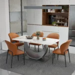 Goldoma Luxury Marble Textured Dining Table with Sintered Stone Top and Gold Metal Base - Rectangular Modern Style