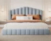 Goldoma Queen Size Bed Frame with Velvet Upholstered Shell-Shaped Headboard - Modern Design, Light Blue