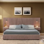 Goldoma Modern Convertible Upholstered Bed Frame – Chenille Fabric, Pleated Platform Bed with Headboard, Solid Wood Frame,