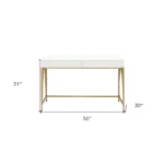 HMS 50 White and Gold Solid Wood Writing Desk with Two Drawers Modern Design Computer Table for Home Office or Hotel Use