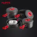 Alocs Outdoor Folding Camping Pot Cookware Mess Kit Pot Water Kettle Frying Pan Bowl Cooking Set Backpacking Picnic Hiking