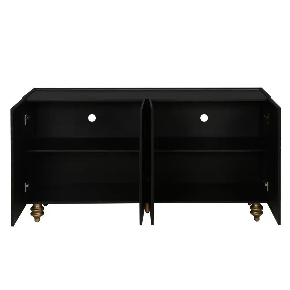 Modern Fluted Sideboard Buffet with Storage, Curve Element with Strict Lines, 4 Doors Storage Cabinet with Adjustable Shelves