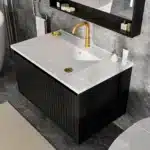 30 Inch Bathroom Vanity Cabinet With Ceramic Sink - Black Wall Mounted Floating Fluted Vanity With Drawers, Modern – base