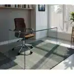 HMS 43" Clear Glass Computer Desk with Adjustable Folding Drawer Features Office Desk Laptop Table Made of Plastic Metal