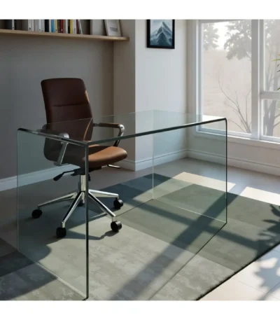 HMS 43" Clear Glass Computer Desk with Adjustable Folding Drawer Features Office Desk Laptop Table Made of Plastic Metal