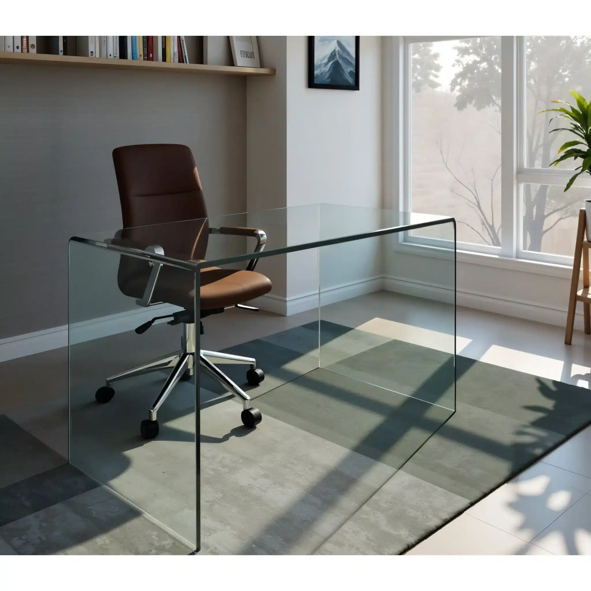 HMS 43" Clear Glass Computer Desk with Adjustable Folding Drawer Features Office Desk Laptop Table HMS 43" Clear Glass Computer Desk with Adjustable Folding Drawer Features Office Desk Laptop Table Made of Plastic Metal