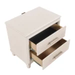 Modern Glam Two Drawer Nightstand with wooden storage and light beige lacquer finish