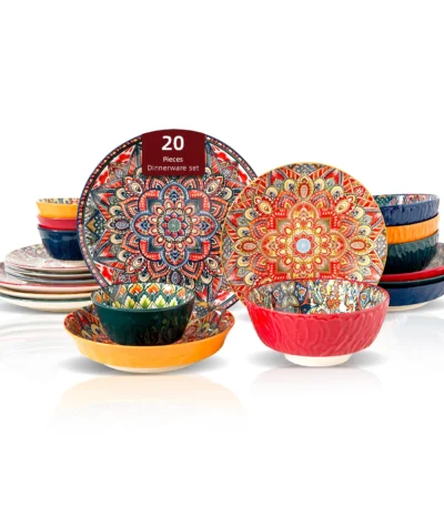 Bohemia Style Light Luxury Stoneware Ceramic Dinner Set Exquoise Plates and Bowls Set for 4 Household Party Dinnerware Sets