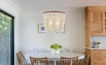 Boho Wood Beaded Chandelier, Farmhouse Pendant Light Large Coastal Chandelier for Living Room Dining Room Entryway UL Listed