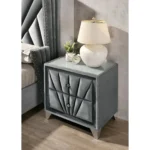 Fully Upholstered Fabric Nightstand with Acrylic Knobs and Glass Top – top view