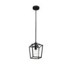 Overhead view of the black cage light fixture highlighting its circular shape and metal spokes.