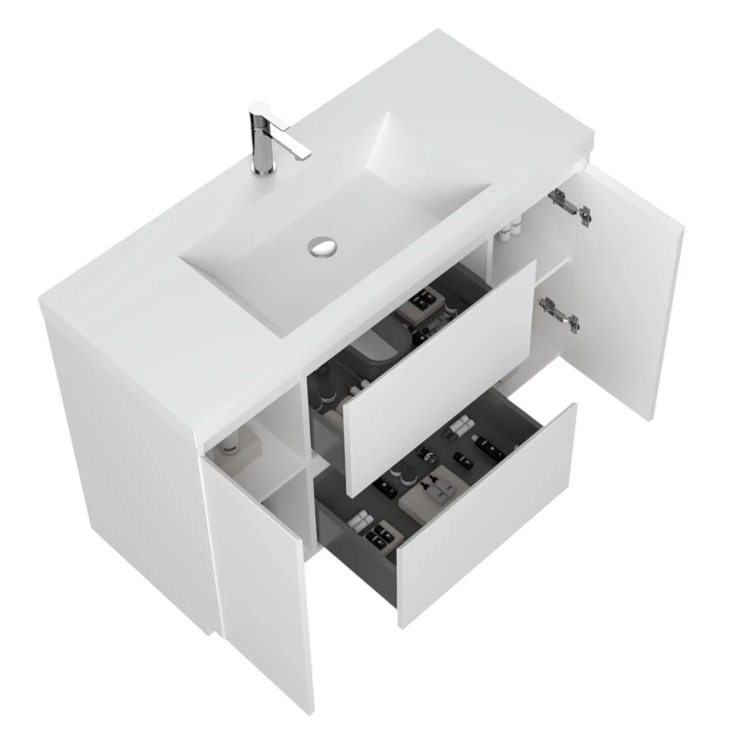 High Gloss White 48 Inch Single Sink Bathroom Vanity Set Resin Top US Warehouse Stock Commercial Sample Accepted