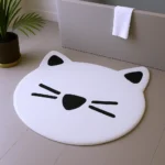 HMS 32" Youthful Cat Shaped Bath Rug White and Black Cotton Kitty Bath Mat – side view