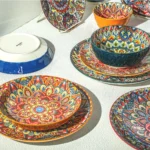 Bohemia Style Light Luxury Stoneware Ceramic Dinner Set Exquoise Plates and Bowls Set for 4 Household Party Dinnerware Sets