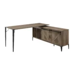 HMS 65 Wood Metal Convertible L-Shape Writing Desk Brown Black Extendable Office/Bedroom Computer Table Home Office Friendly