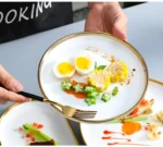 Nordic Style Gold Inlay Bright White Porcelain Dinner Sets Ceramic Bowl Dish Plates Set Porcelain Dinnerware For Household
