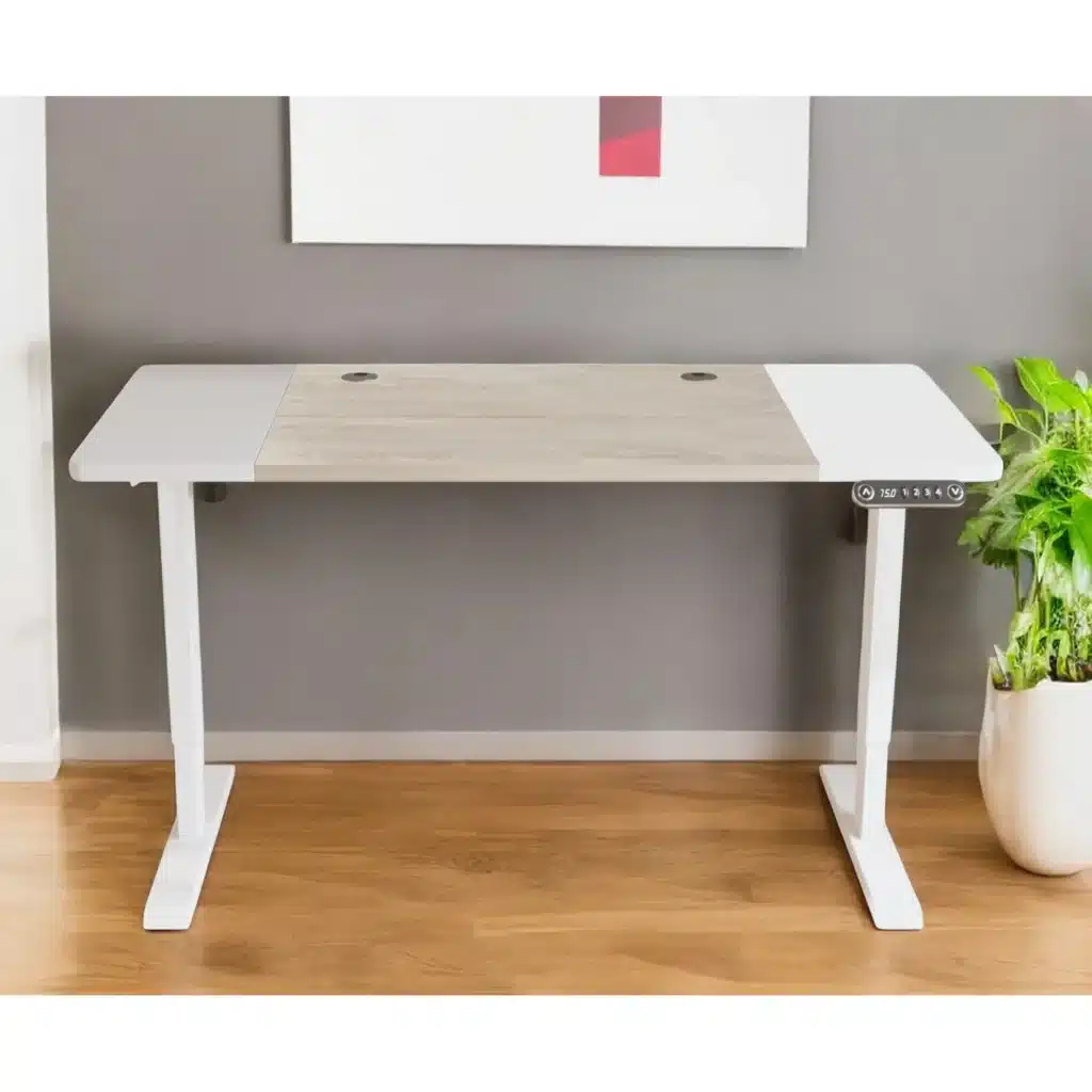 hms Adjustable Natural and White Wood and Stainless Steel Rolling Computer Desk