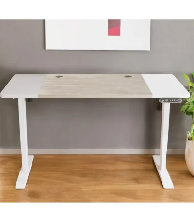 hms Adjustable Natural and White Wood and Stainless Steel Rolling Computer Desk