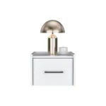 White wall mounted floating nightstand with drawer and surface space saving design for bedroom