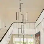 Modern 10-Light Dimmable LED Chandelier, Black Rectangle Pendant Light with Remote for High Ceilings, Staircase, Foyer,