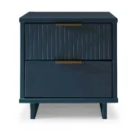 Midnight blue nightstand with vertical panel design and wooden handles - Goldoma