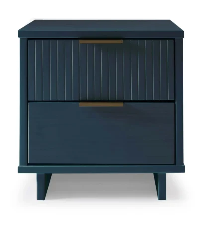 Midnight blue nightstand with vertical panel design and wooden handles - Goldoma
