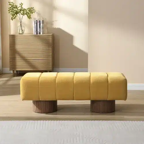 Goldoma No-Assembly Upholstered Bench Ottoman – Beige Chenille, 50"W, 300 lbs Capacity Goldoma No-Assembly Upholstered Bench Ottoman – Beige Chenille, 50"W, 300 lbs Capacity