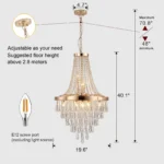 USA 20" Modern Crystal Pendant Chandelier with Golden Finish,Elegant 11-Light Hanging Light Fixture Tiered Design (No Bulbs)