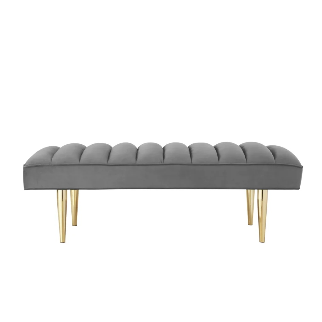 Goldoma 53" Light Gray Velvet Bench with Gold Metal Frame