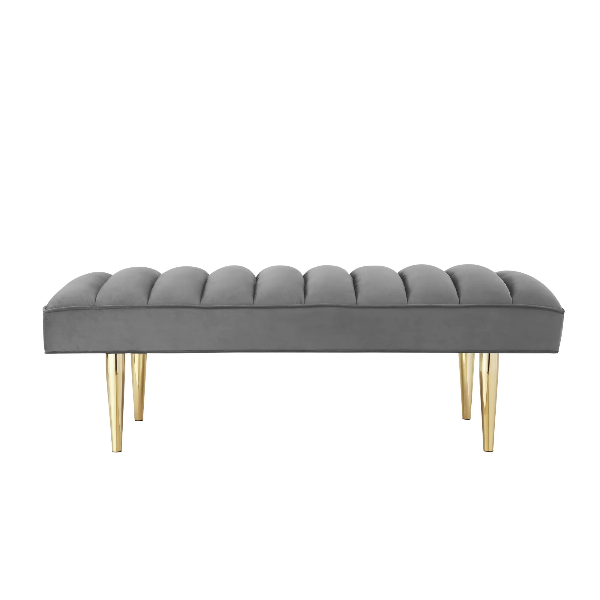 H9fd6847b75ee4a7d85539e24a6638e03D.webp Goldoma 53 inch light gray velvet bench with gold metal frame in a bedroom setting
