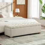 Goldoma 60.2-inch chenille upholstered storage ottoman with tufted flip top in living room