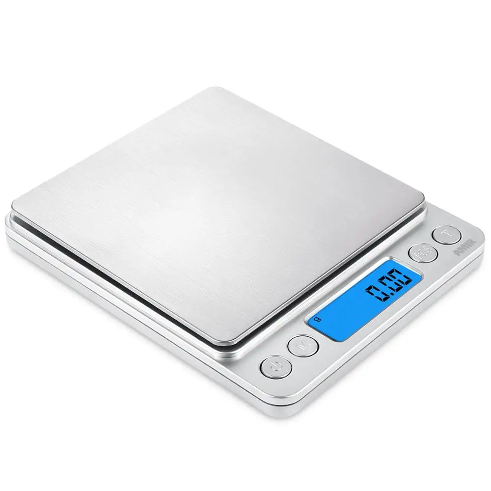 Digital kitchen scale 500g with stainless steel surface and LCD display showing weight