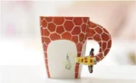 High quality Ceramic 3D Mug,coffee milk puer tea mugs 3D animal shape Hand painted animals Giraffe Cow Monkey cup gift