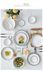 White With Black Edge Dinner Plate Ceramic Kitchen Tray Food Dishes Rice Salad Noodles Bowl Soup Kitchen Cook Tool 1pcs Sale