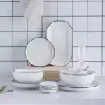 White With Black Edge Dinner Plate Ceramic Kitchen Tray Food Dishes Rice Salad Noodles Bowl Soup Kitchen Cook Tool 1pcs Sale