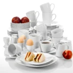 Elegant 50-piece porcelain tableware set by MALACASA Elisa series on a dining table