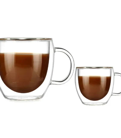 90ml 250ml Two size Double Wall Glass Cup With the Handle Coffee Mugs Kungfu Tea Cup Milk Juice Healthy Drink Mug