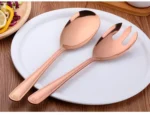 Big Salad Spoon Fork Set Stainless Steel Kitchen Food Server Pasta Utensils Public Gold Tableware Using Buffet Restaurant Tools - Image 24