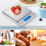 Digital kitchen scale 500g with stainless steel surface and LCD display showing weight