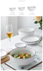 White With Black Edge Dinner Plate Ceramic Kitchen Tray Food Dishes Rice Salad Noodles Bowl Soup Kitchen Cook Tool 1pcs Sale