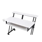 HMS 47" Modern White Black Computer Desk Adjustable Wooden Metal Table Glass Top Simple Space-Saving Assembled for Hotels