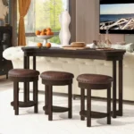 Modern bar table set with 3 PU upholstered stools in a contemporary dining room